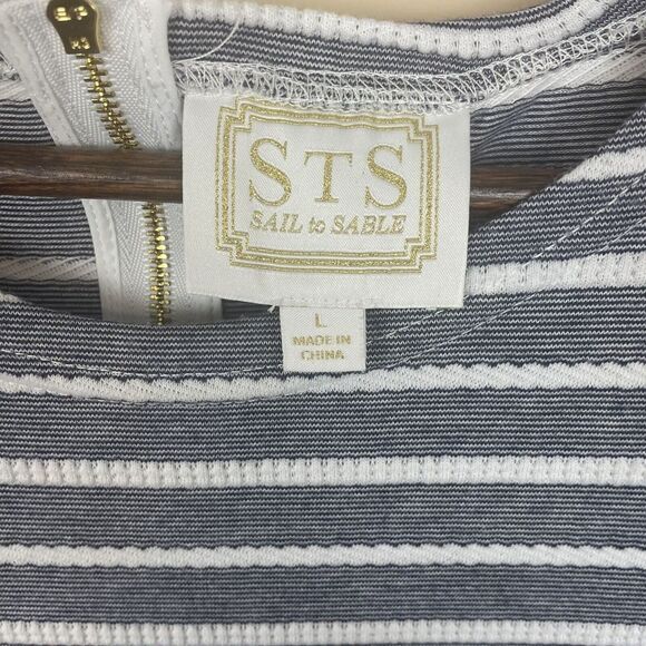 Sail‎ To Sable STS Shift Dress Flattering Shaping Navy & White Stripes Zipper L - Picture 5 of 8